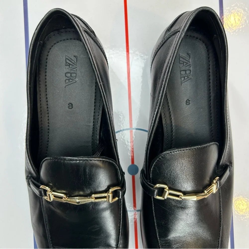 ZARA‎ Horse Bit Loafers Men’s Dress Casual Shoes + Gold Chain Color Black Size 7